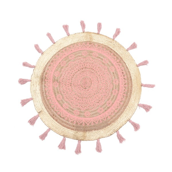 Ružový kruhový koberec z juty a bavlny InArt, ⌀ 90 cm