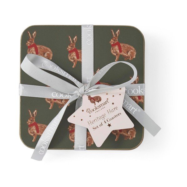Červené/tmavozelené korkové tácky v súprave 4 ks Heritage Hare – Cooksmart ®-image-1