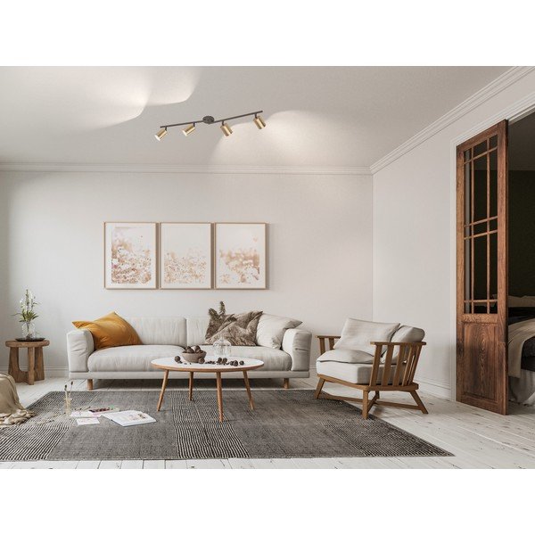 Stropné svietidlo v čiernej a zlatej farbe s kovovým tienidlom ø 8 cm Vano – Fischer & Honsel-image-1