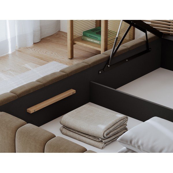 Svetlohnedá čalúnená dvojlôžková posteľ s úložným priestorom s roštom 180x200 cm Lamica – ELTAP-image-4