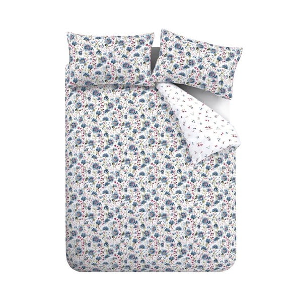 Bielo-modré flanelové obliečky na jednolôžko 135x200 cm Ophelia Floral – Bianca-image-2