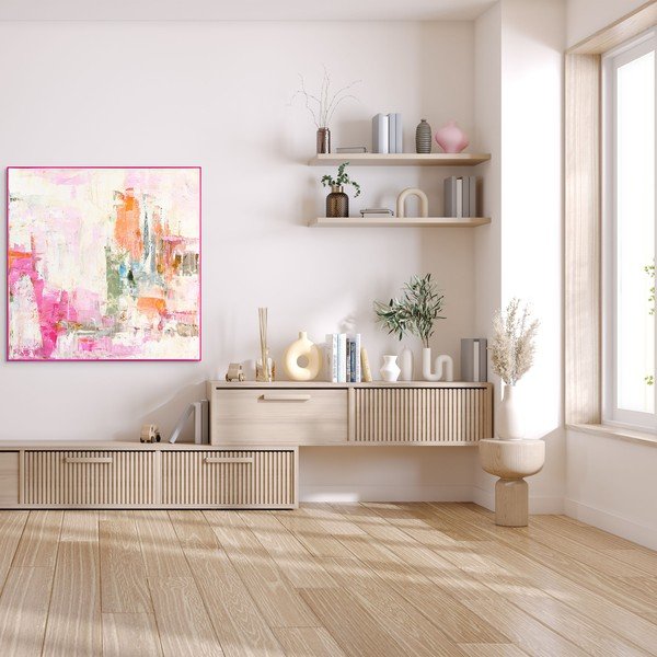 Tlačený/s ručne maľovanými prvkami obraz s rámom/na plátne 102x102 cm New Age Pink – Malerifabrikken-image-1