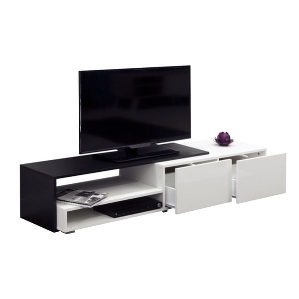 Čierny televízny stolík s bielymi zásuvkami Symbiosis Albert, šírka 168 cm