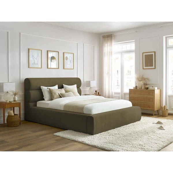 Tmavozelená čalúnená dvojlôžková posteľ s úložným priestorom s roštom 180x200 cm Jagna – Bobochic Paris-image-1