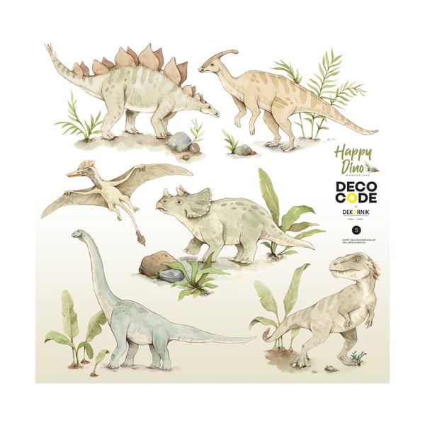 Súprava detských nástenných samolepiek s dinosaurími motívmi Dekornik Happy Dino, 100 x 100 cm