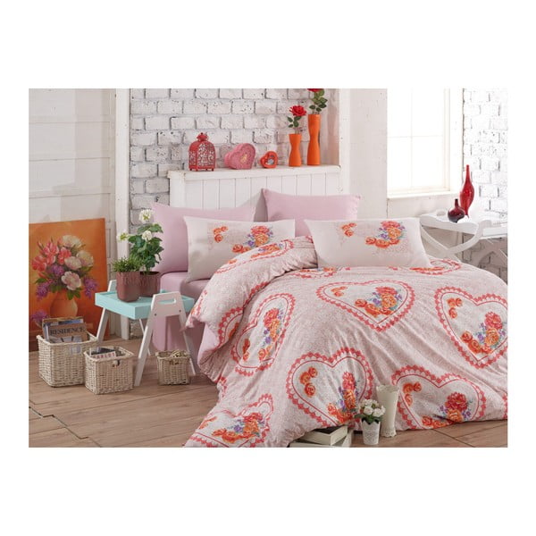 Ružové bavlnené obliečky s plachtou Lovely, 200 × 220 cm