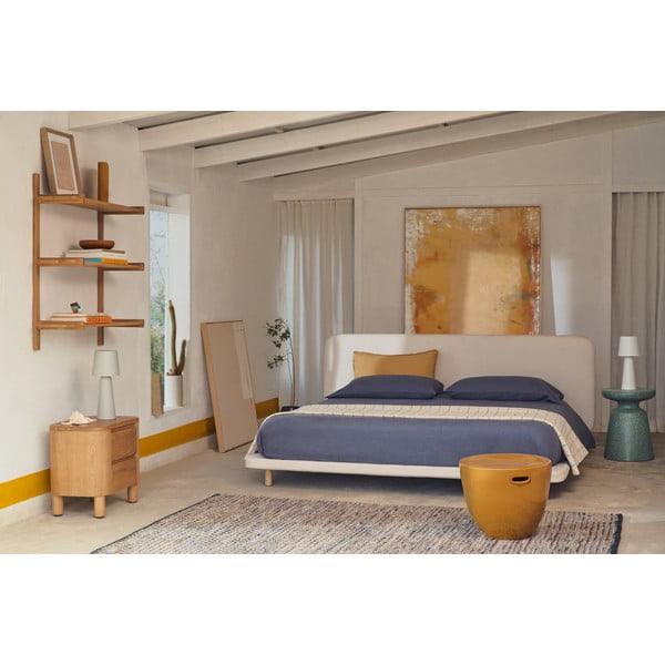 Béžová čalúnená dvojlôžková posteľ 180x200 cm Odum – Kave Home-image-1