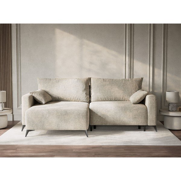 Béžová ženilková rozkladacia/s úložným priestorom rohová pohovka (ľavý roh/s leňoškou) Leon – Maison de Rêve-image-1