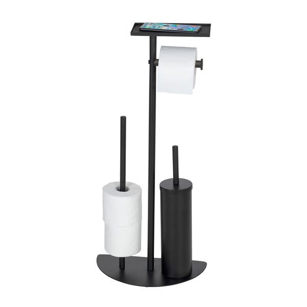 Čierny oceľový stojan na toaletný papier s kefou Cosenza – Wenko-image-2