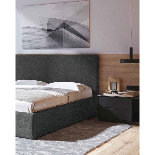 Antracitová čalúnená dvojlôžková posteľ s úložným priestorom s roštom 180x200 cm Bufo – MESONICA-image-4
