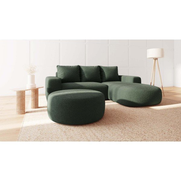 Zelený taburet z textílie bouclé Feiro – MESONICA-image-1