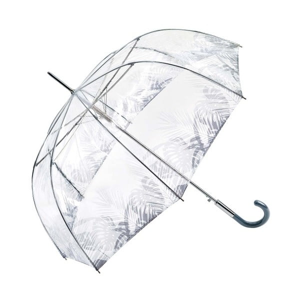 Transparentný dáždnik so sivými detailmi Birdcage Tropical Leaves, ⌀ 86 cm