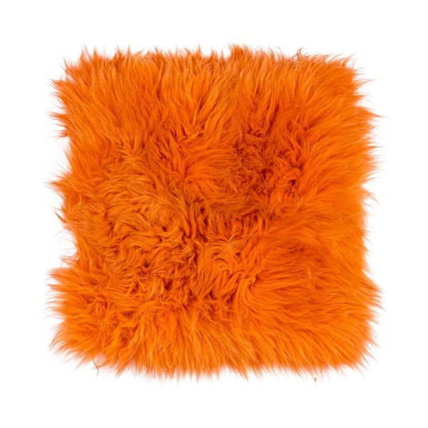 Oranžový kožušinový podsedák s dlhým vlasom Orange, 37 x 37 cm
