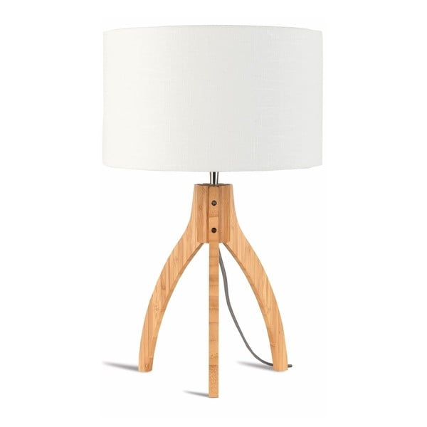 Stolová lampa s bielym tienidlom a konštrukciou z bambusu Good&Mojo Annapurna