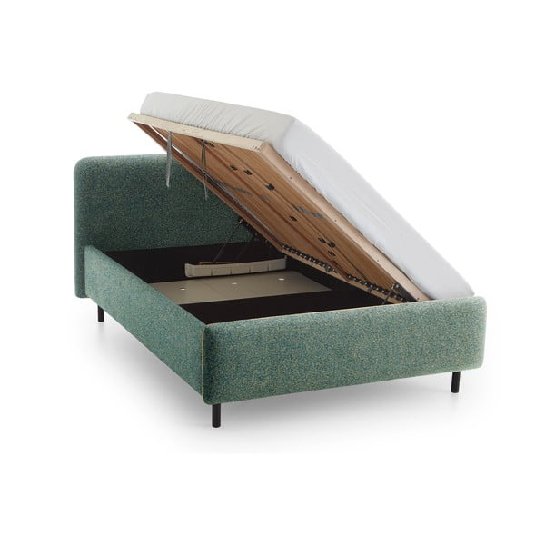 Tmavozelená čalúnená dvojlôžková posteľ s úložným priestorom s roštom 140x200 cm Primo – Meise Möbel-image-3