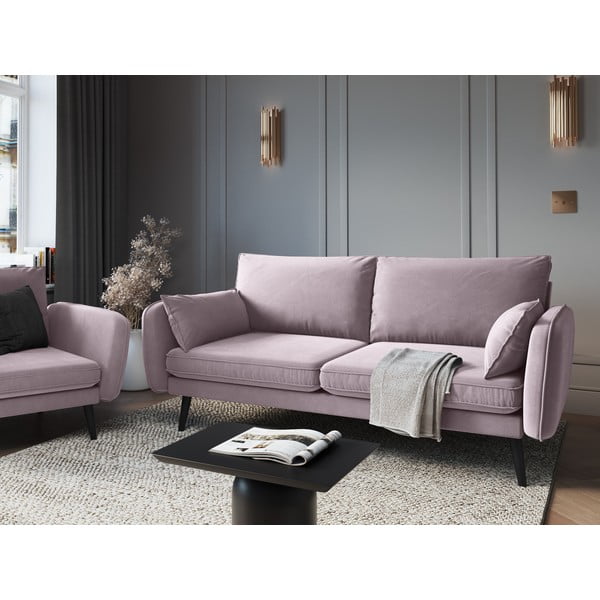 Svetloružová zamatová pohovka s čiernymi nohami Kooko Home Lento, 198 cm-image-1