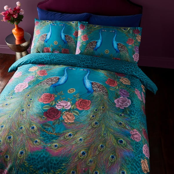 Zelenomodré obliečky na dvojlôžko z bavlneného saténu 200x200 cm Xanadu Peacock – Matthew Williamson-image-4