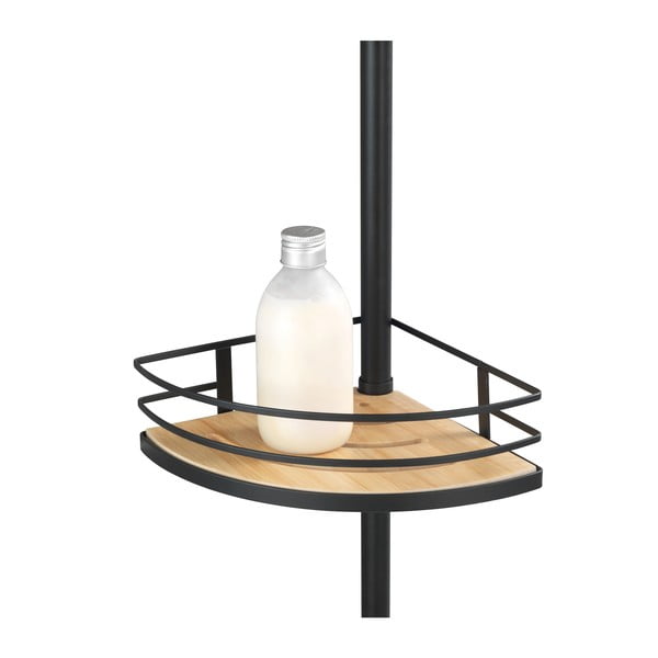 Matne čierna/v prírodnej farbe rohová teleskopická bambusová kúpeľňová polička Dolcedo – Wenko-image-2