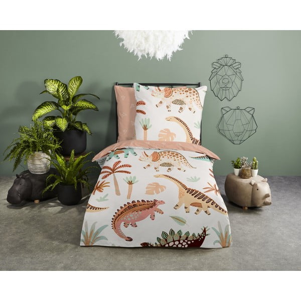 Hnedé/béžové bavlnené detské obliečky na jednolôžko 140x200 cm Dino – Good Morning-image-1
