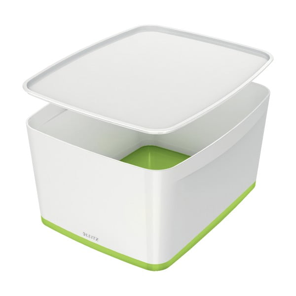 Bielo-zelený plastový úložný box s vekom MyBox - Leitz
