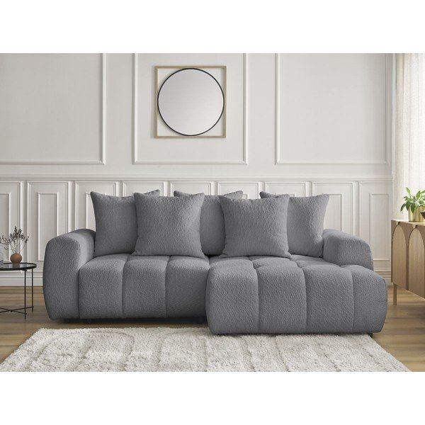 Sivá rozkladacia/s úložným priestorom rohová pohovka z textílie buklé (pravý roh/s leňoškou) Roxelane – Bobochic Paris-image-1