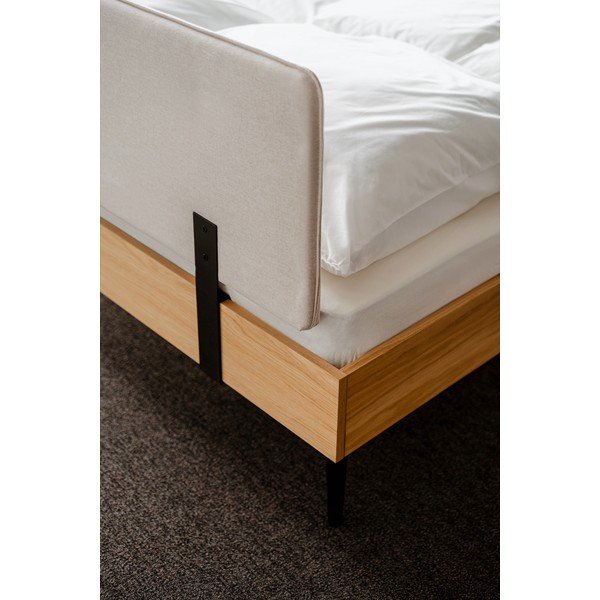 Čalúnená/z drevotriesky dvojlôžková posteľ v dekore duba s roštom 180x200 cm v prírodnej farbe Streiko – noo.ma-image-4