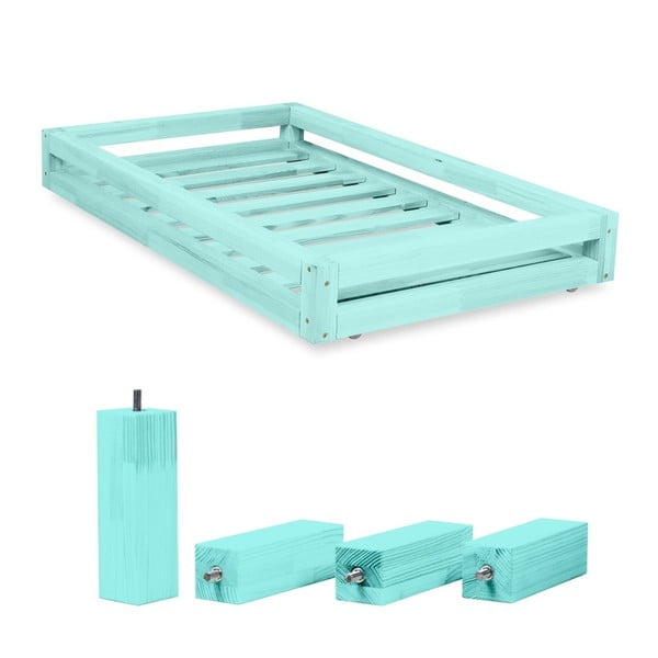 Sada modrej zásuvky pod posteľ a 4 predĺžených nôh Benlemi, pre posteľ 80 × 180 cm