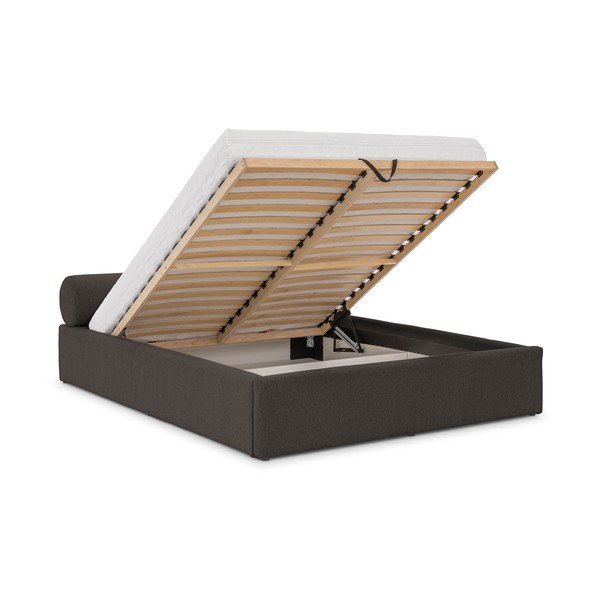 Tmavosivá čalúnená dvojlôžková posteľ s úložným priestorom s roštom 160x200 cm Cille – Ropez-image-2