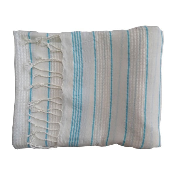 Tyrkysovo-biela ručne tkaná osuška z prémiovej bavlny Bodrum, 100 × 180 cm