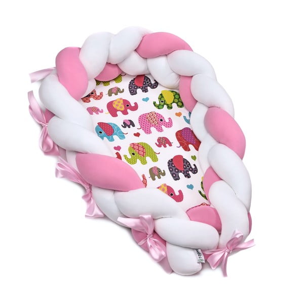 Bavlnené hniezdočko s odnímateľným mantinelom T-TOMI Pink Elephant