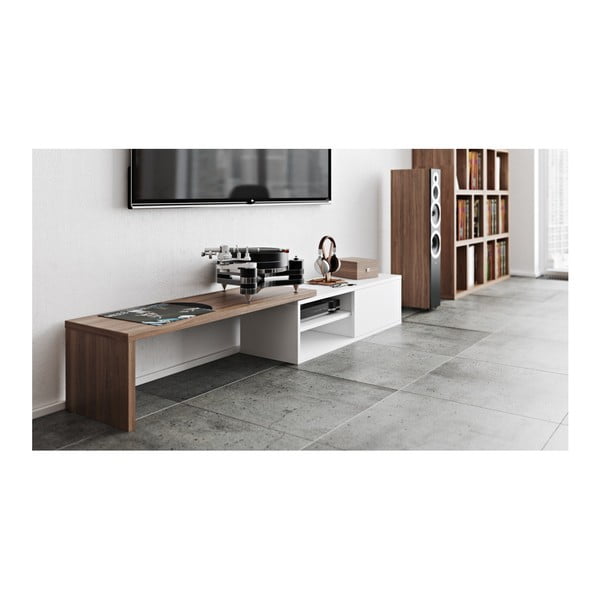 Biely televízny stolík s detailmi v dekore orechového dreva TemaHome Move-image-4