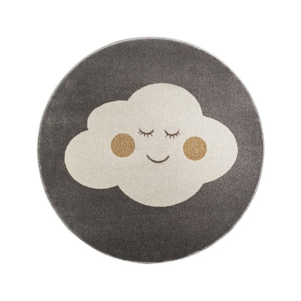 Sivý okrúhly koberec s motívom mraku KICOTI Grey Cloud, 133 × 133 cm