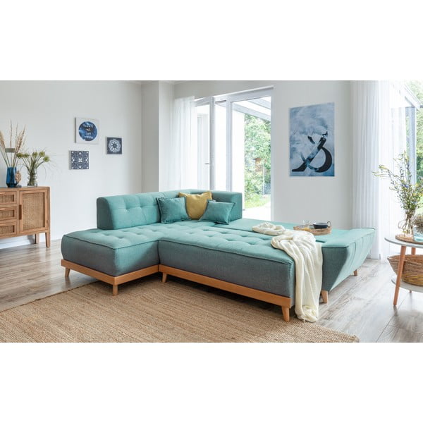 Tyrkysovomodrá rozkladacia rohová pohovka (ľavý roh) Dazzling Daisy – Miuform-image-4