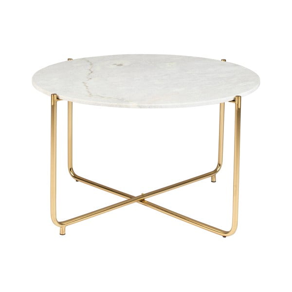 Okrúhly konferenčný stolík s mramorovou doskou v bielo-zlatej farbe ø 70 cm Timpa – White Label