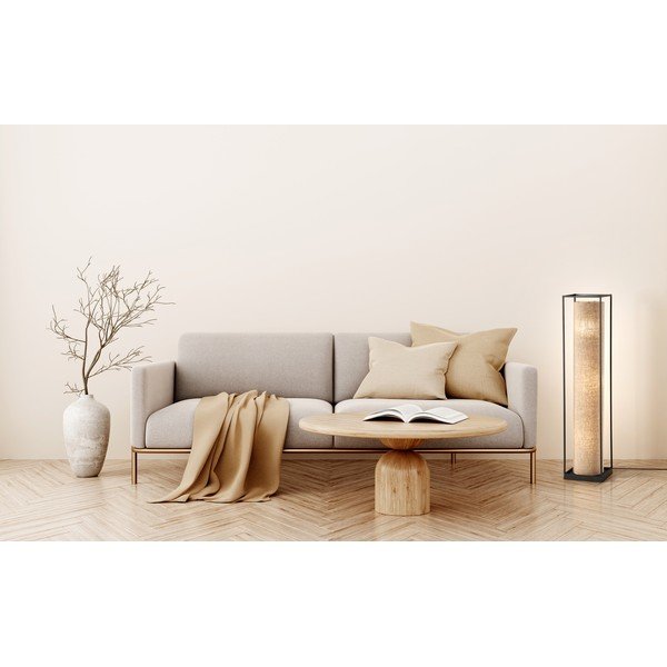 Čierno-béžová stojacia lampa s textilným tienidlom (výška 114,5 cm) Thor – Fischer & Honsel-image-1