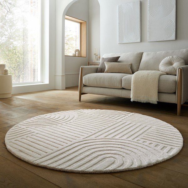 Slonovinový ručne tkaný vlnený okrúhly koberec ø 160 cm Zen Garden – Flair Rugs-image-1