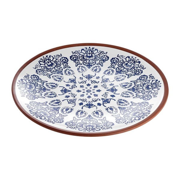 Terakotový okrúhly servírovací tanier s modrým vzorom Ladelle Tapas, ⌀ 35 cm
