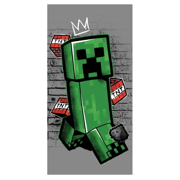 Zeleno-sivá bavlnená detská osuška 70x140 cm Minecraft "Metro Art Creeper" – Jerry Fabrics