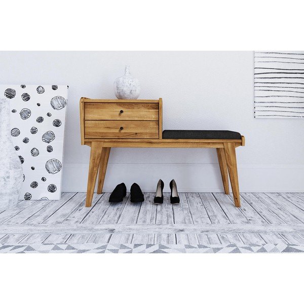 Lavica so zásuvkami z dubového dreva so sivým sedákom Retro - The Beds-image-2