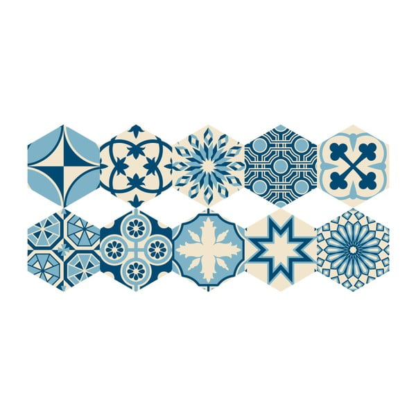 Sada 10 samolepiek na podlahu Ambiance Floor Stickers Hexagons Anéma, 40 × 90 cm