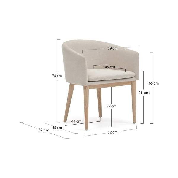 Krémovobiele čalúnené jedálenské kreslo s podrúčkami Harlan – Kave Home-image-3