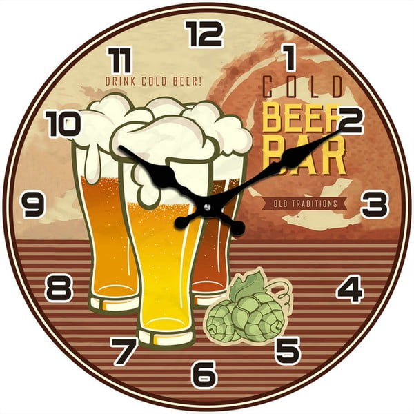 Sklenené hodiny Cold Beer Bar, 34 cm