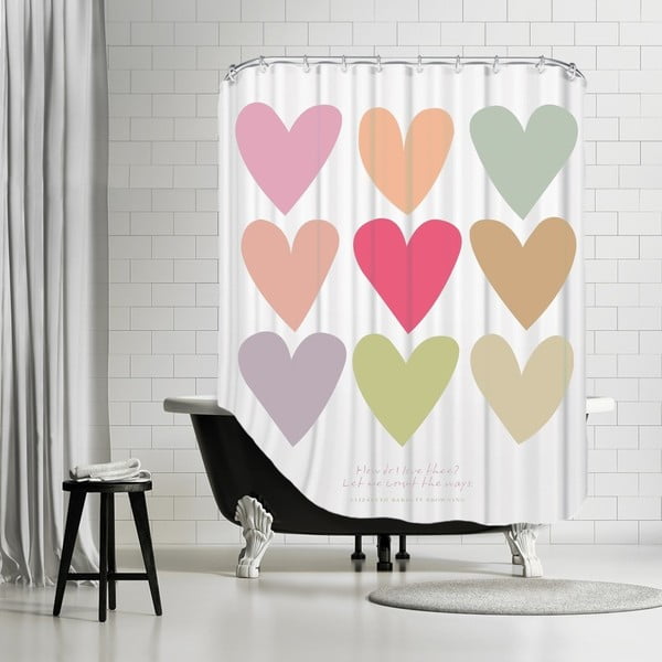 Kúpeľňový záves Love Thee Hearts White, 180x180 cm
