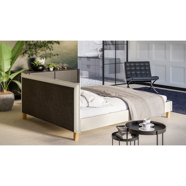 Krémová čalúnená dvojlôžková posteľ s roštom 160x200 cm Tina - Ropez-image-3