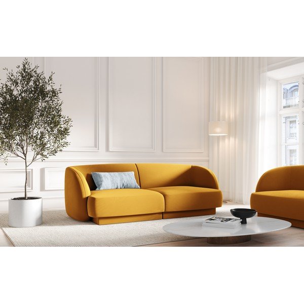 Zamatová pohovka v horčicovej farbe 184 cm Miley – Micadoni Home-image-1