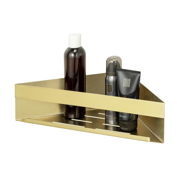 Rohová samodržiaca kúpeľňová polička z nerezovej ocele v zlatej farbe Genova – Wenko-image-2