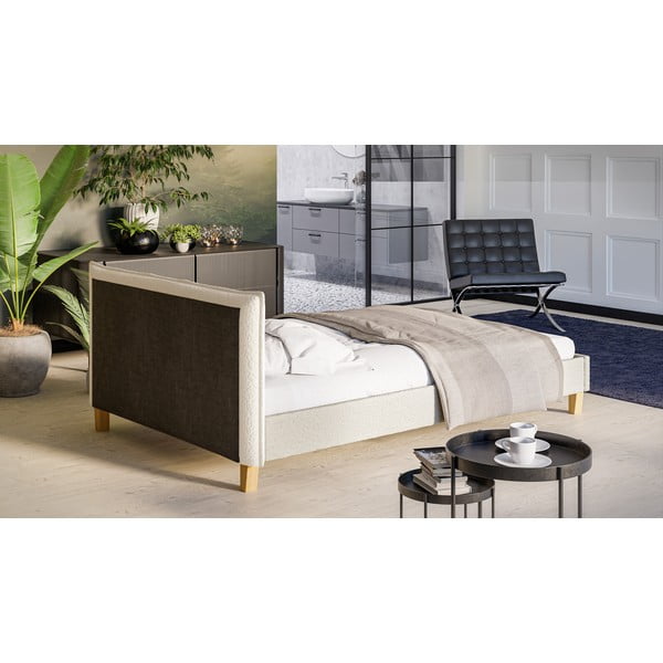 Krémová čalúnená dvojlôžková posteľ s roštom 140x200 cm Tina - Ropez-image-3