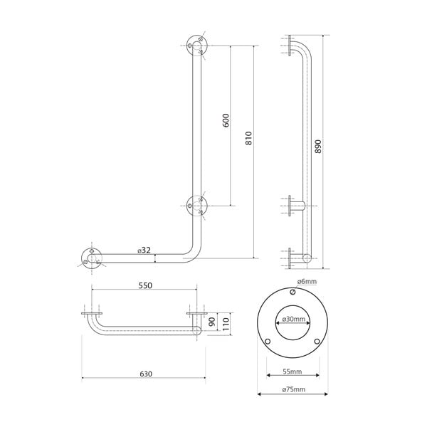 Nástenné oceľové madlo do kúpeľne 63 cm Handicap Right – Sapho-image-2
