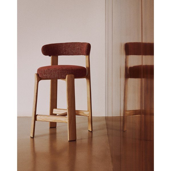 Barová stolička z jaseňového dreva v terakotovej farbe/v svetlo prírodnej farbe (výška sedadla 65 cm) Granite – Kave Home-image-1