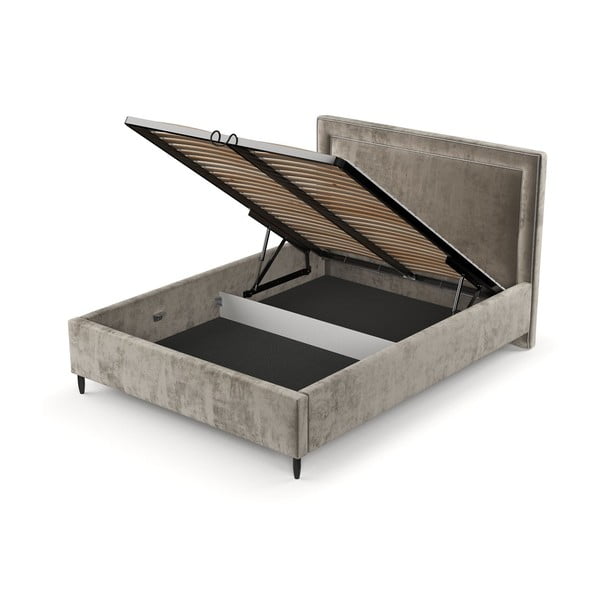 Béžová čalúnená dvojlôžková posteľ s úložným priestorom s roštom 140x200 cm Baleine – Maison de Rêve-image-4